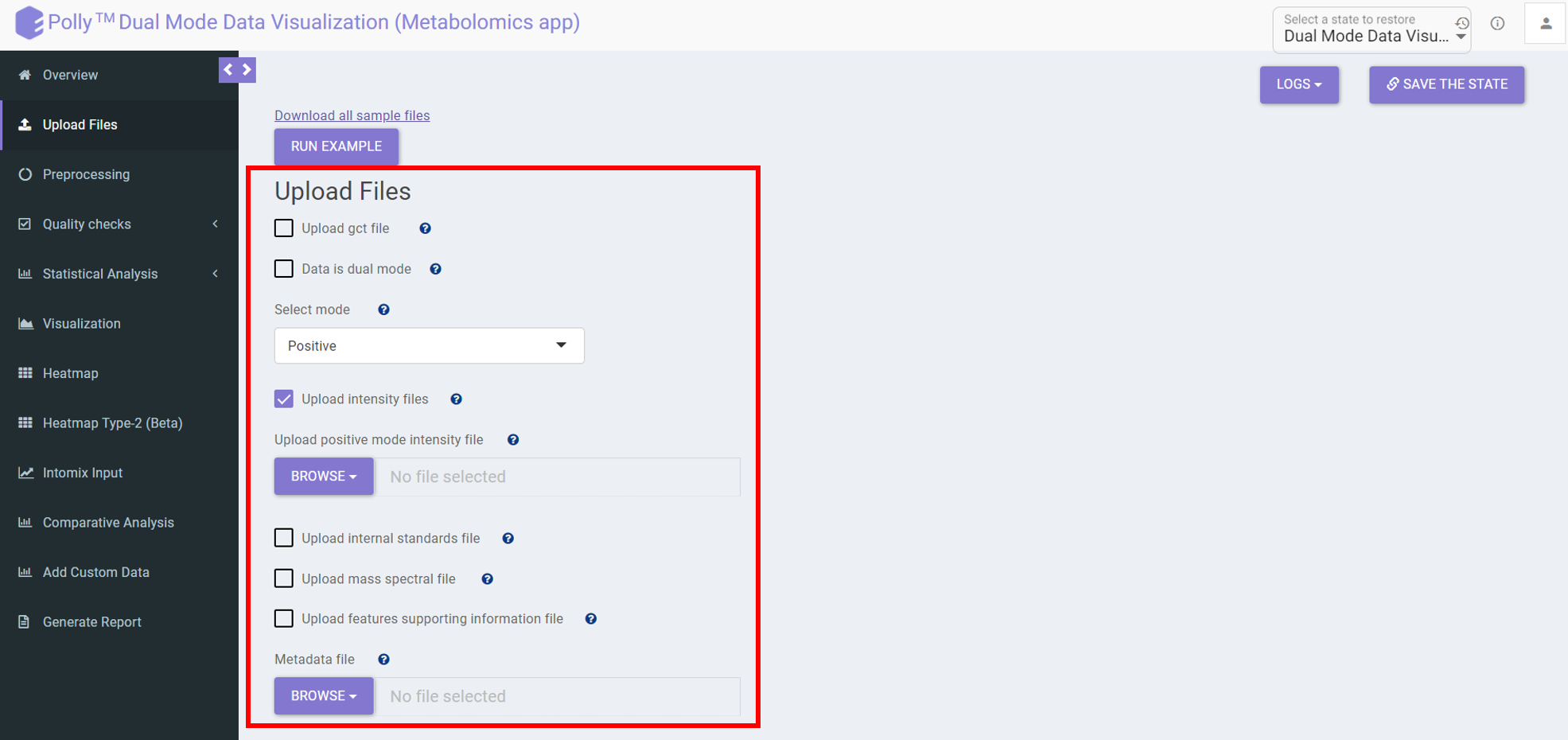 Upload data from local storage for MetScape