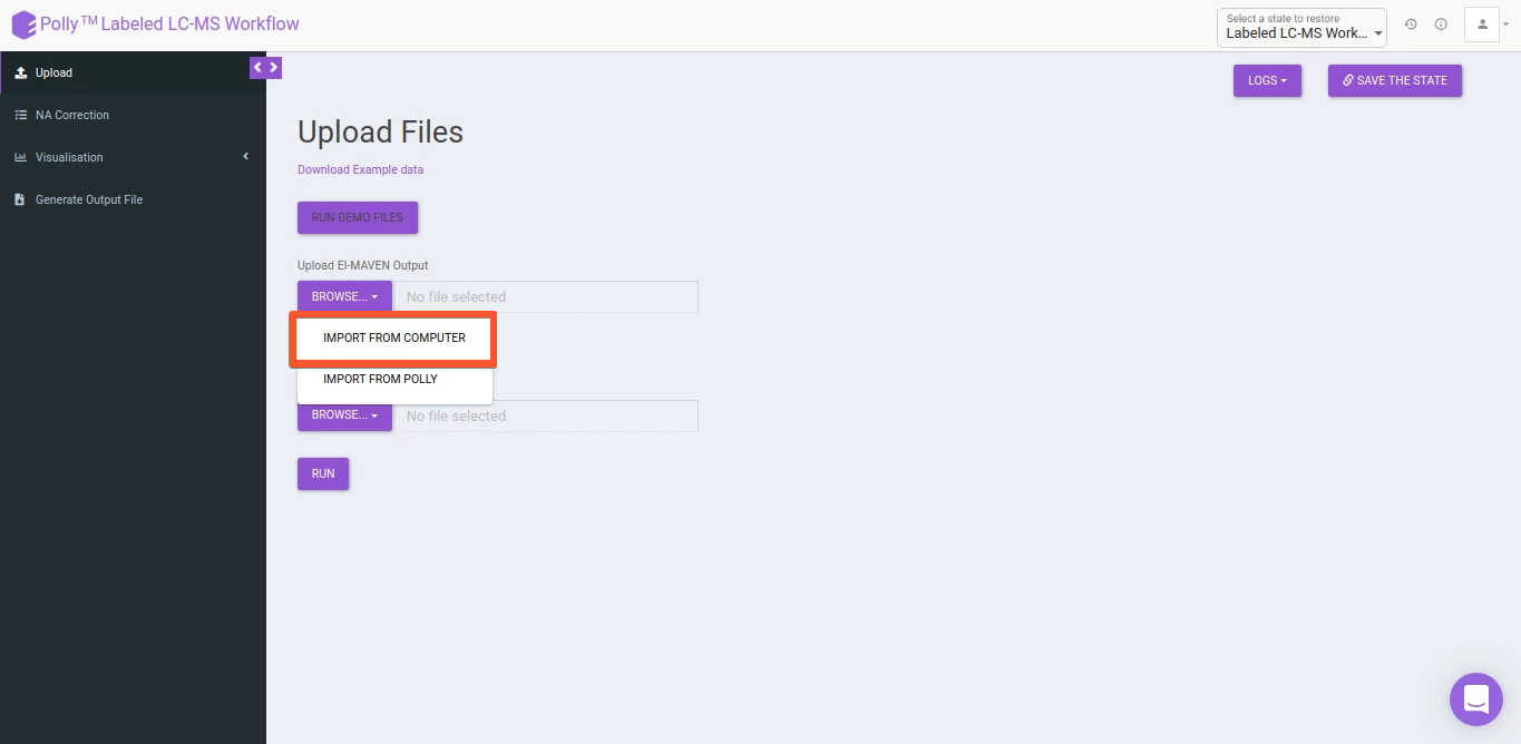 Upload data from local storage for Labeled LC-MS app