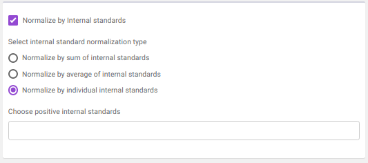 Normalize by internal standards options