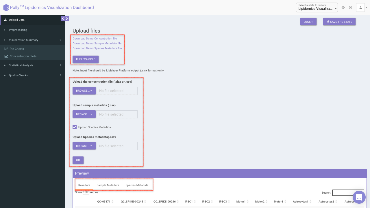 Upload interface