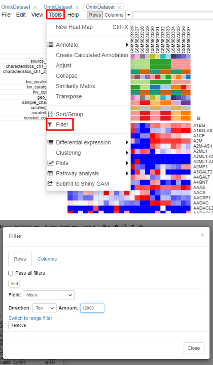 Selecting dataset